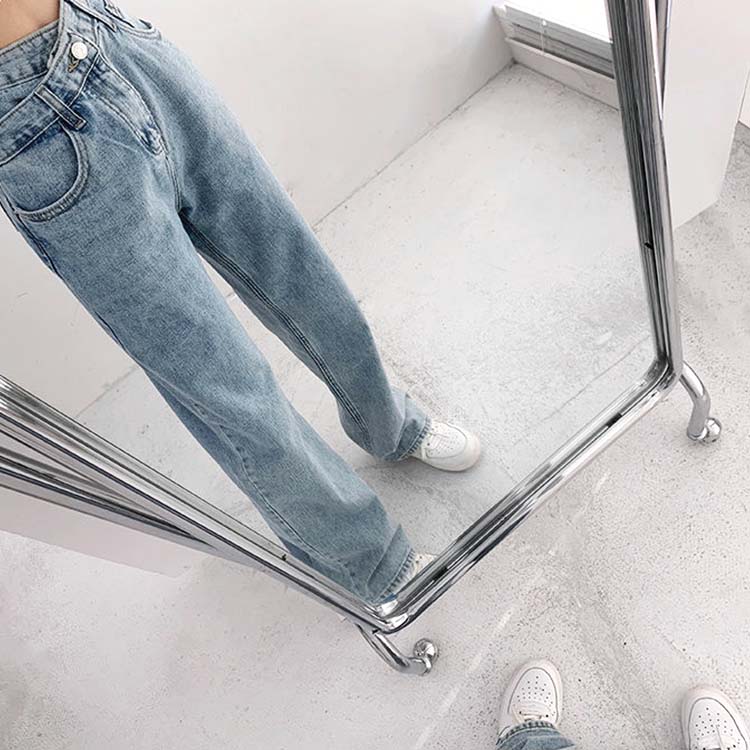 クロスデザイン おしゃれな デニム ロングパンツ