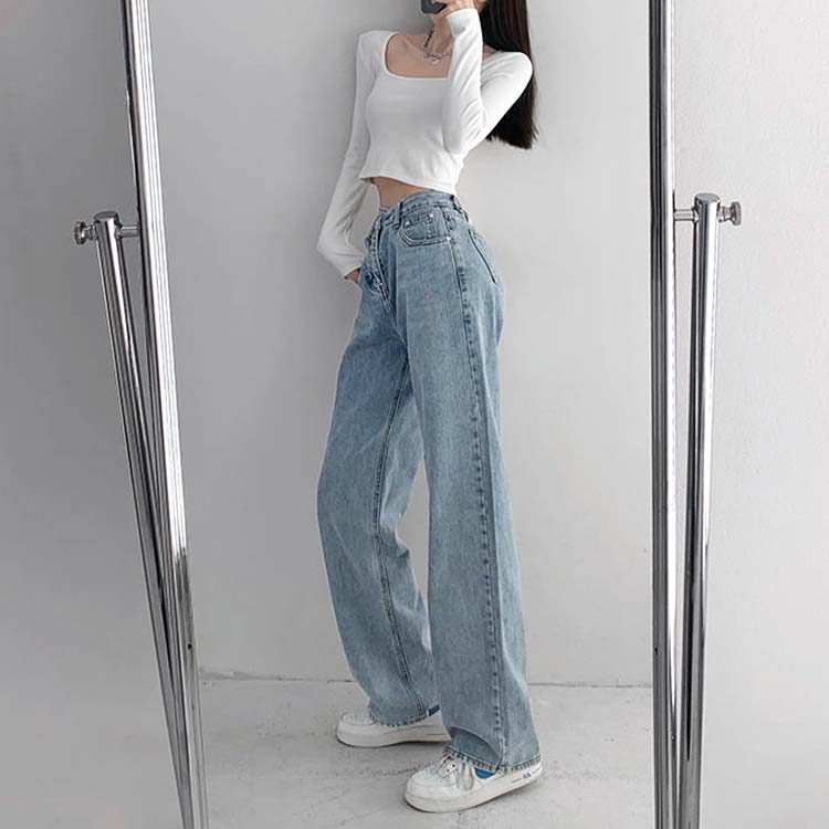 クロスデザイン おしゃれな デニム ロングパンツ