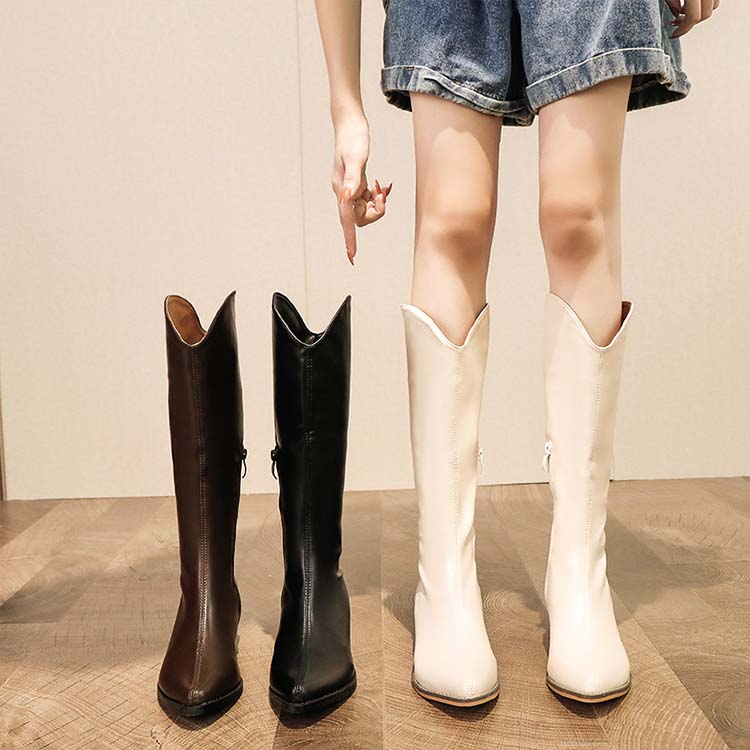 シンプル ローヒール カウボーイブーツ ロングブーツ