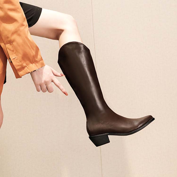 シンプル ローヒール カウボーイブーツ ロングブーツ