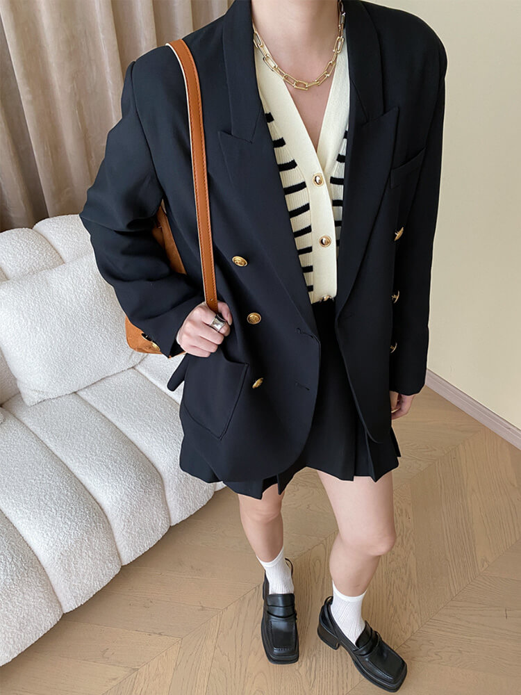 ゴールドボタン ボーダー 切り替え ニットカーディガン