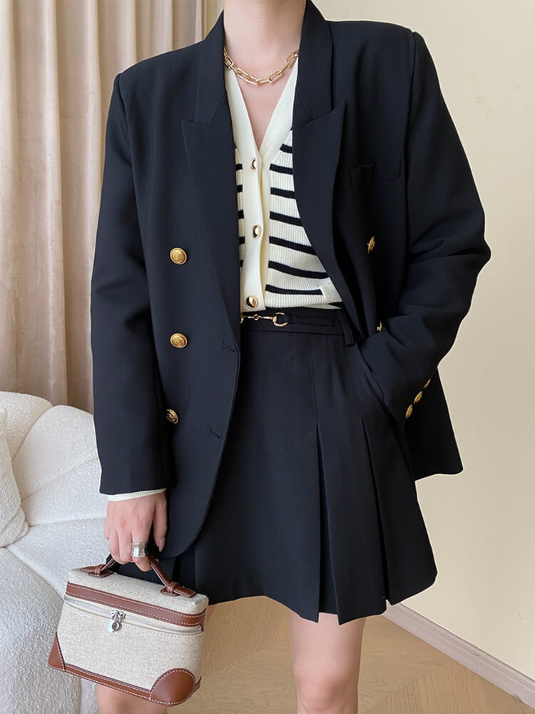 ゴールドボタン ボーダー 切り替え ニットカーディガン