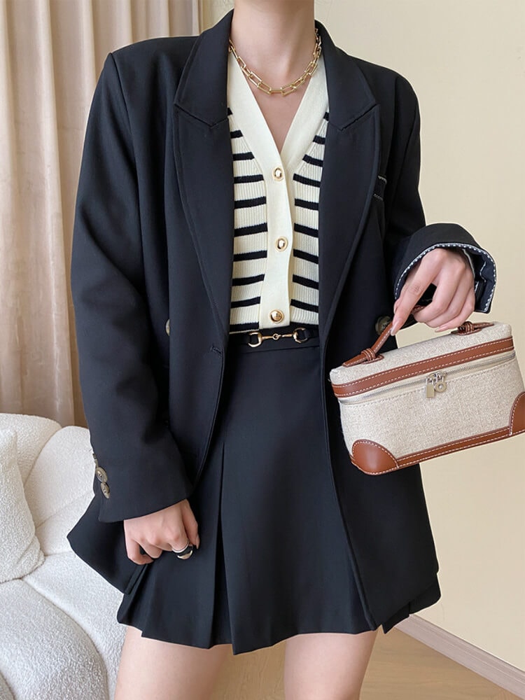 ゴールドボタン ボーダー 切り替え ニットカーディガン