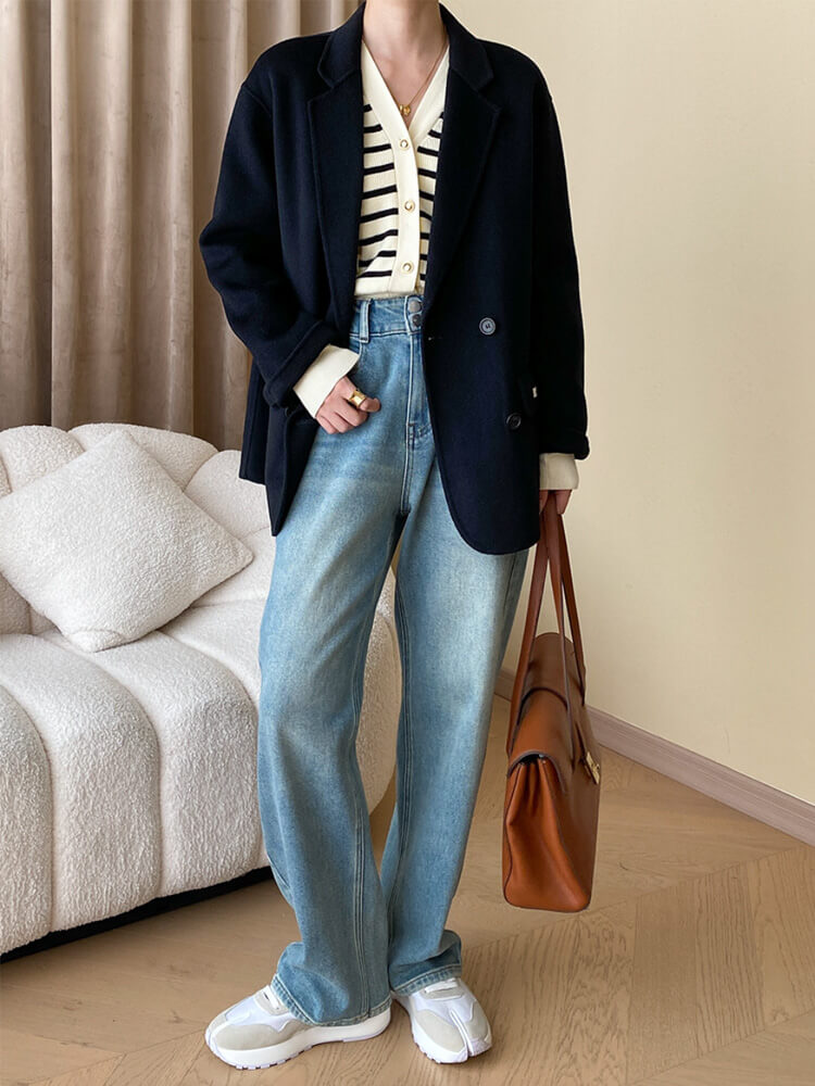 ゴールドボタン ボーダー 切り替え ニットカーディガン