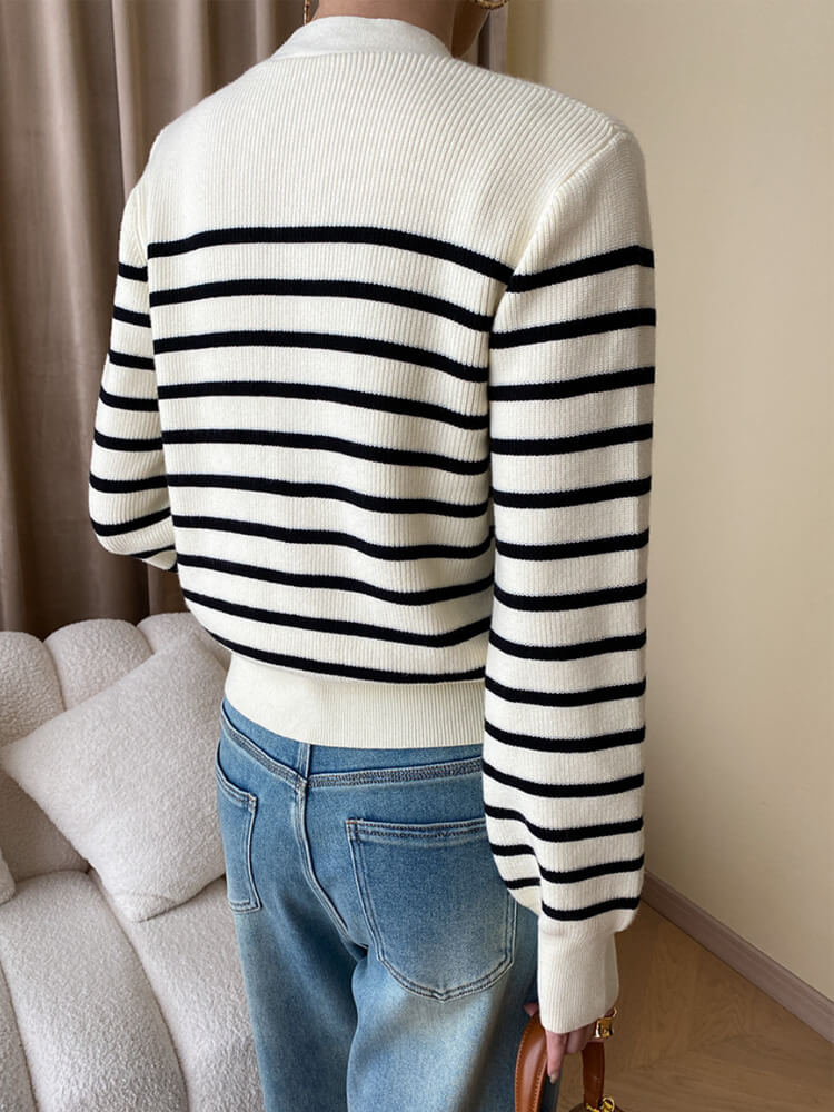 ゴールドボタン ボーダー 切り替え ニットカーディガン