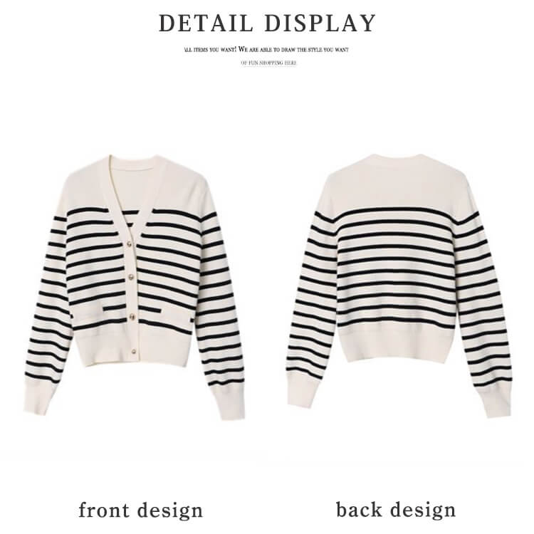 ゴールドボタン ボーダー 切り替え ニットカーディガン