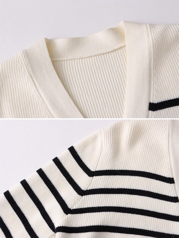 ゴールドボタン ボーダー 切り替え ニットカーディガン