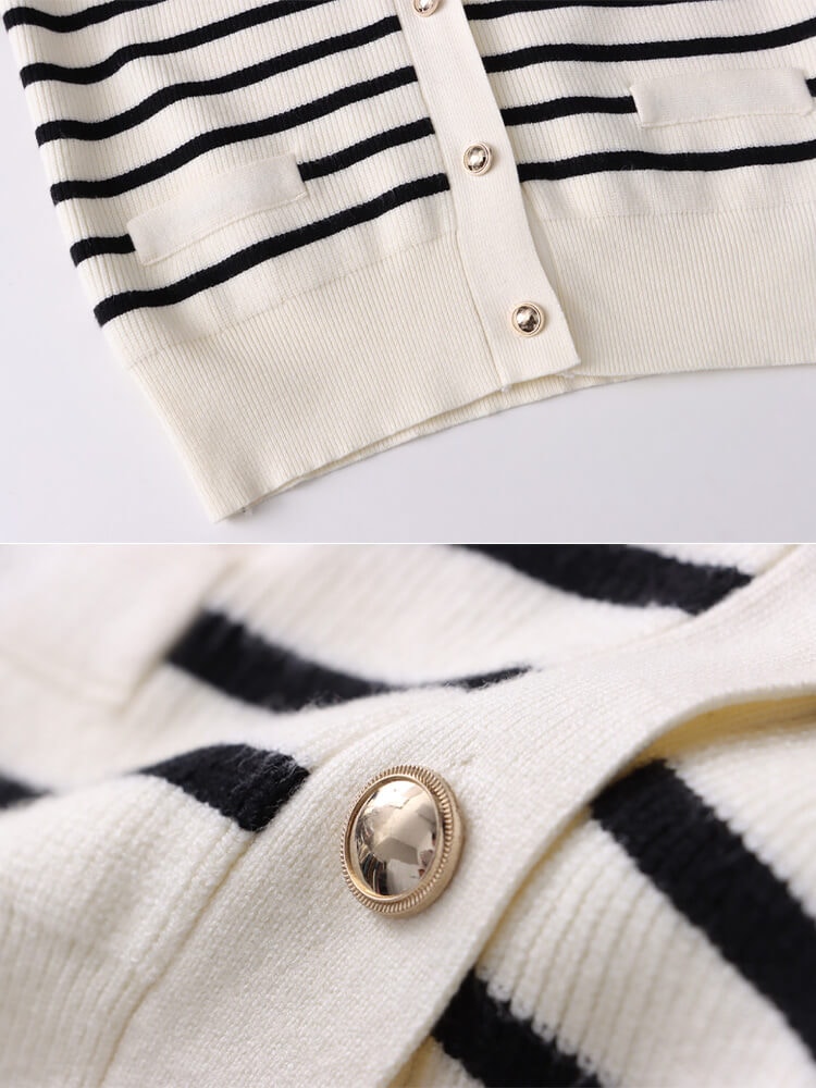 ゴールドボタン ボーダー 切り替え ニットカーディガン