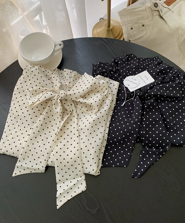 ふんわり ドット柄 長袖 シフォン ブラウス