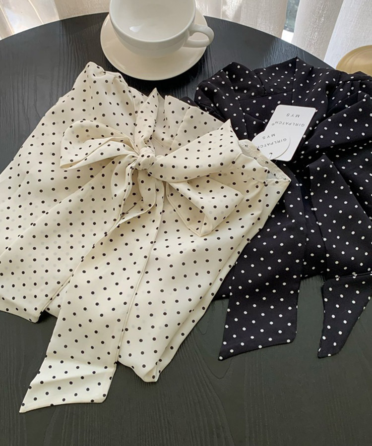 ふんわり ドット柄 長袖 シフォン ブラウス