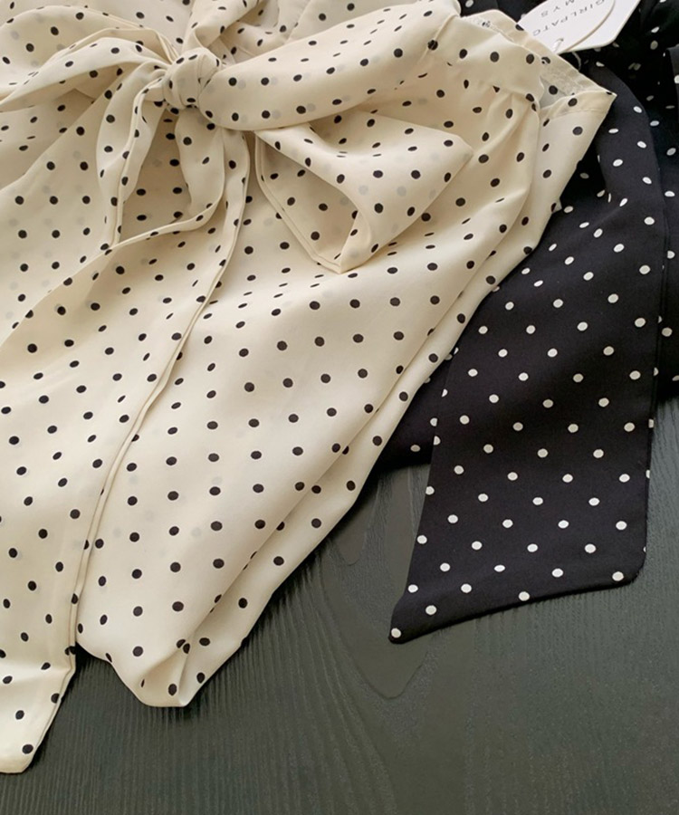 ふんわり ドット柄 長袖 シフォン ブラウス