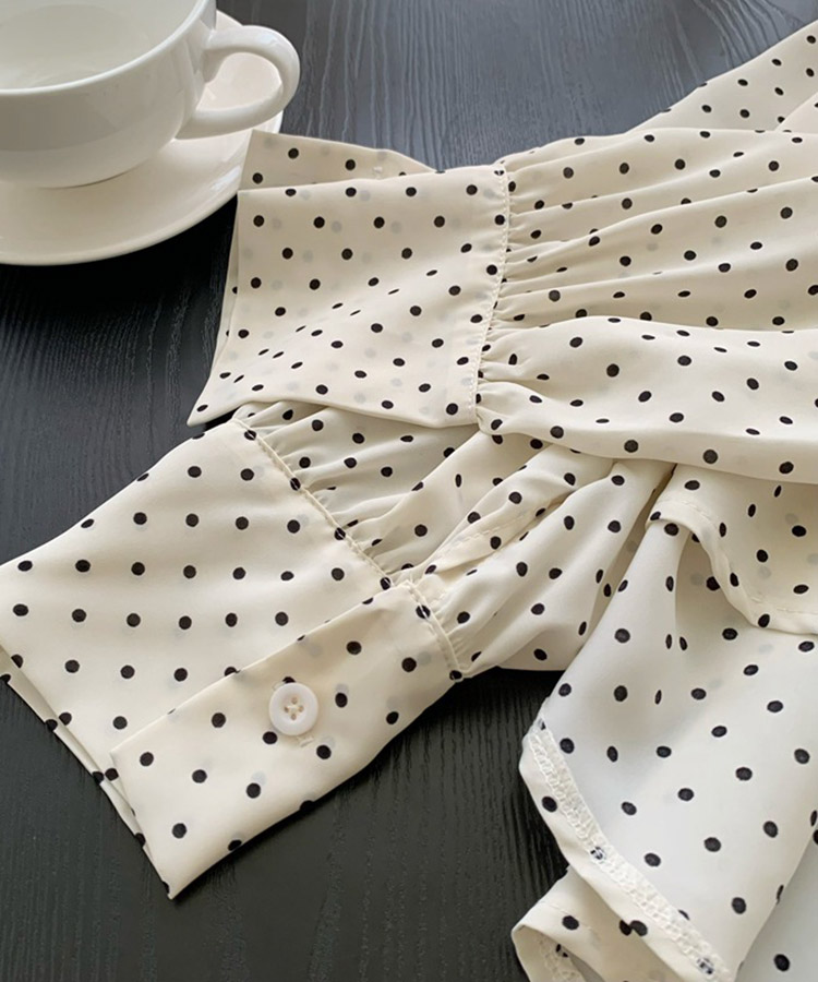 ふんわり ドット柄 長袖 シフォン ブラウス