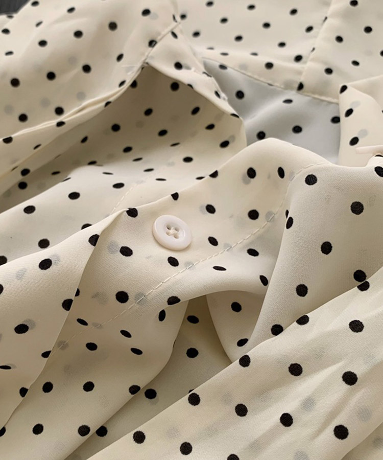 ふんわり ドット柄 長袖 シフォン ブラウス