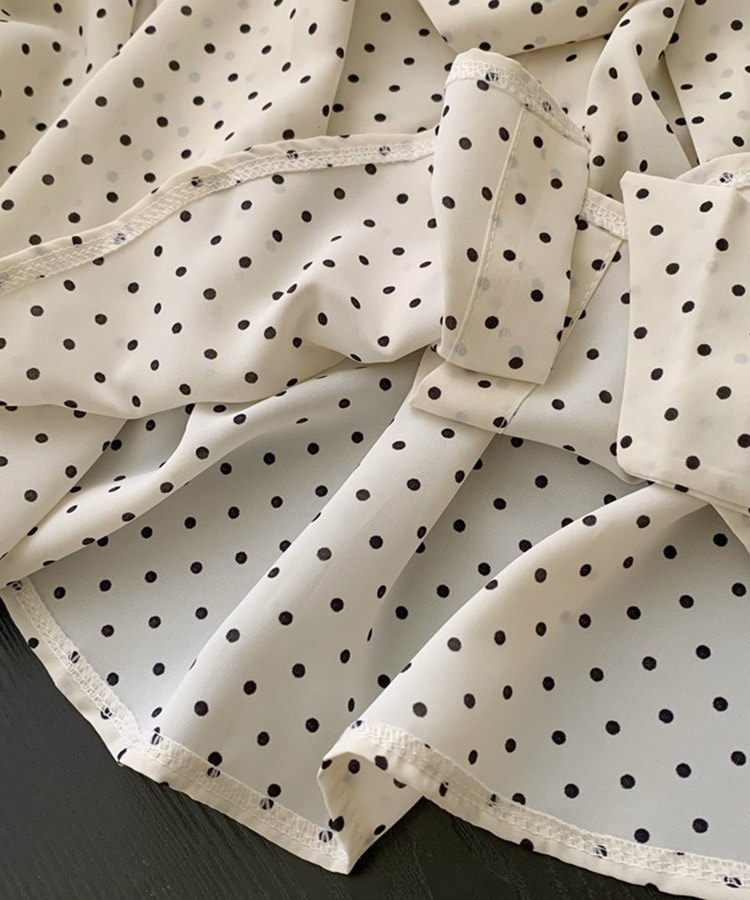 ふんわり ドット柄 長袖 シフォン ブラウス