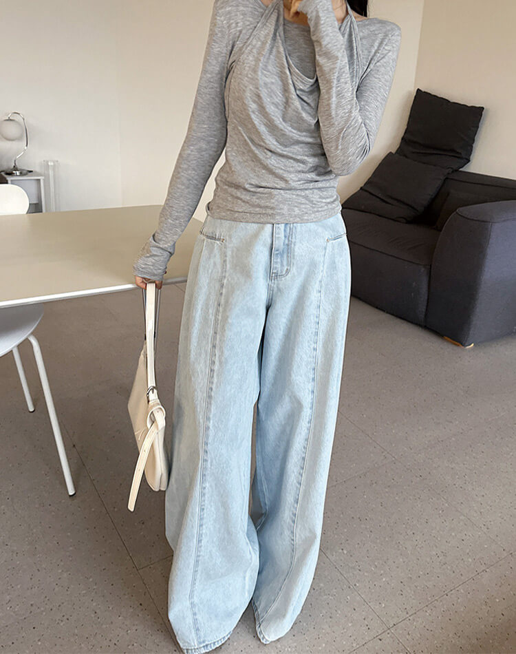 美脚見えが叶う、上品シルエットのハイウエストワイドデニム