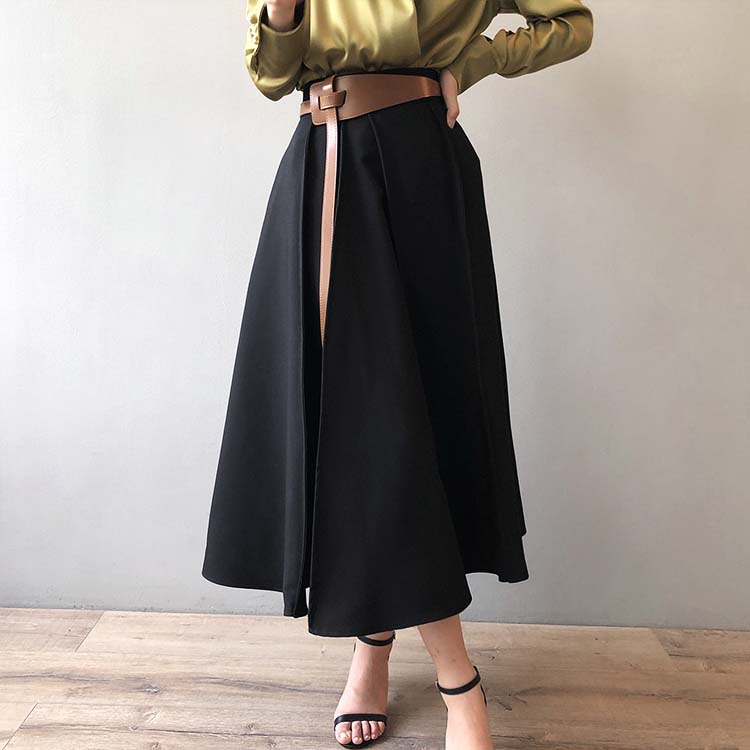 ハイウエスト 切り替えプリーツ ロングスカート