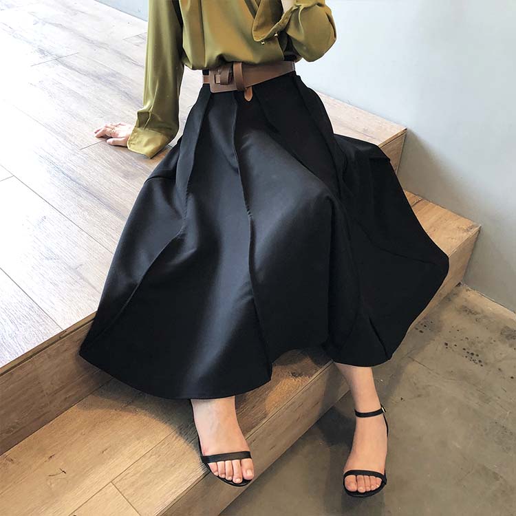 ハイウエスト 切り替えプリーツ ロングスカート