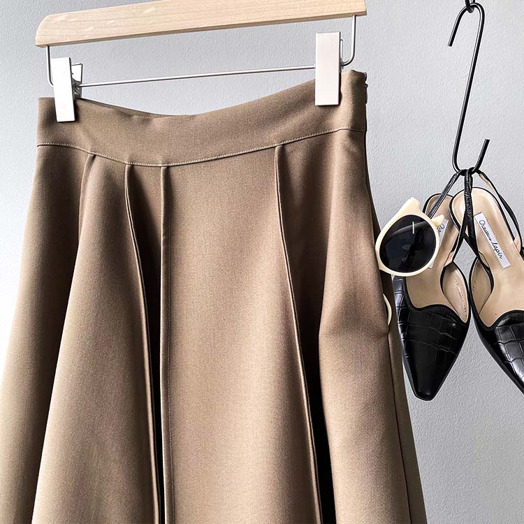 ハイウエスト 切り替えプリーツ ロングスカート