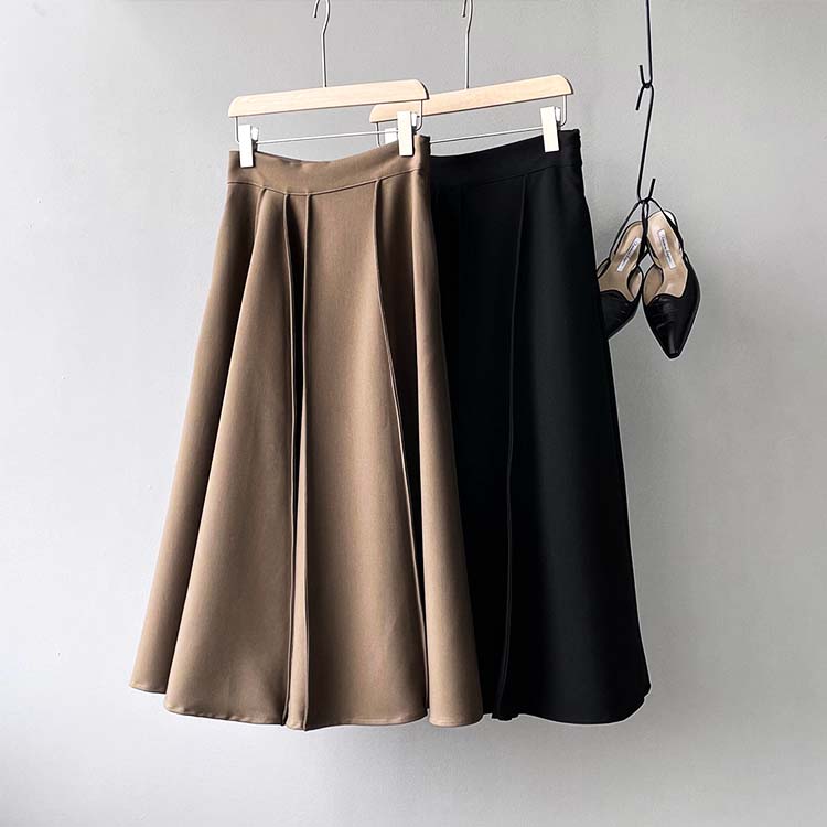 ハイウエスト 切り替えプリーツ ロングスカート