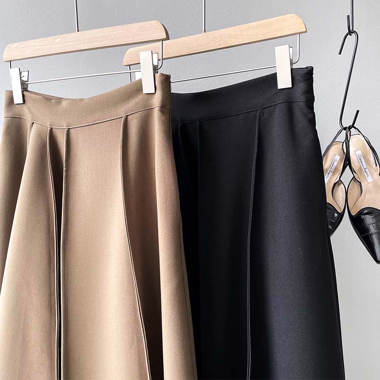 ハイウエスト 切り替えプリーツ ロングスカート