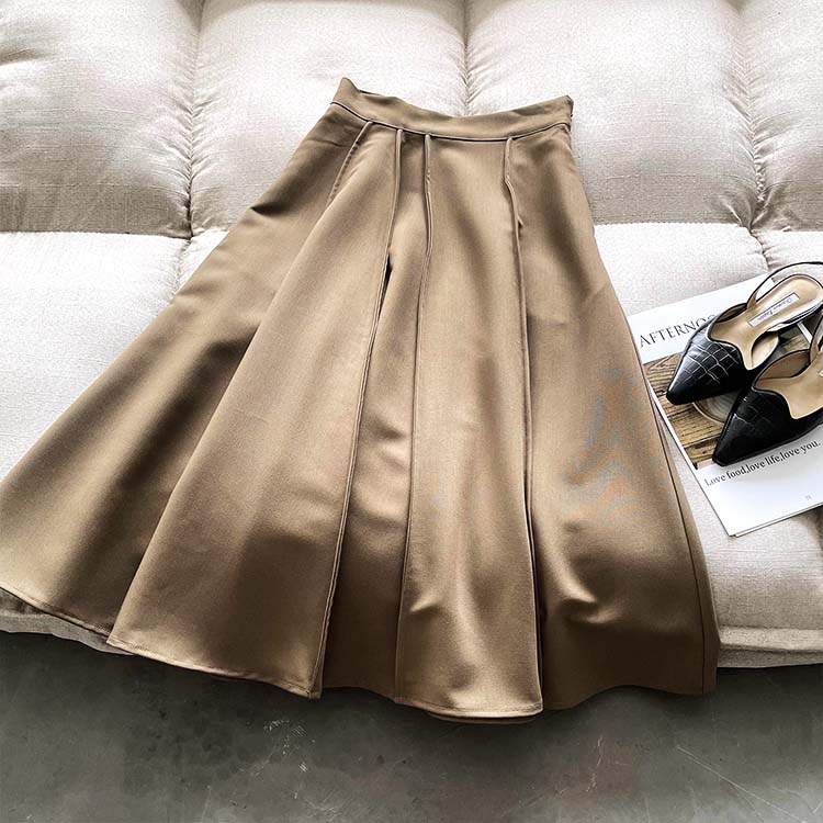 ハイウエスト 切り替えプリーツ ロングスカート