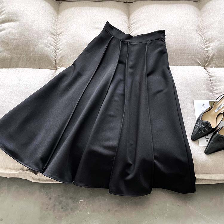 ハイウエスト 切り替えプリーツ ロングスカート