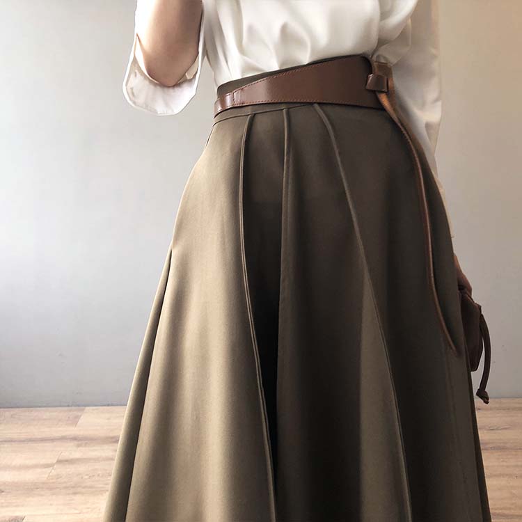 ハイウエスト 切り替えプリーツ ロングスカート