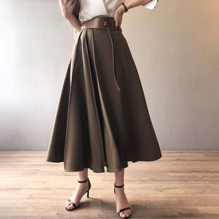 ハイウエスト 切り替えプリーツ ロングスカート