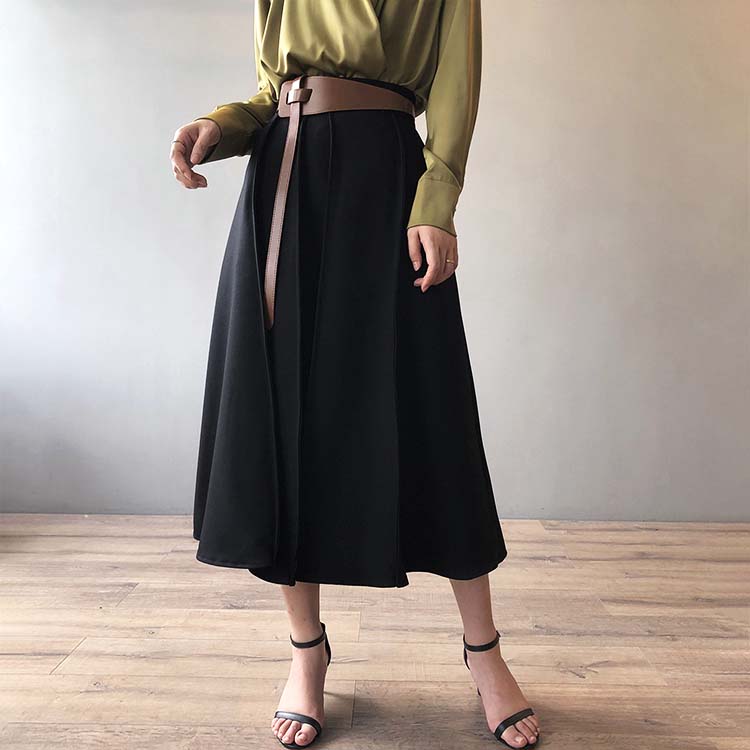 ハイウエスト 切り替えプリーツ ロングスカート