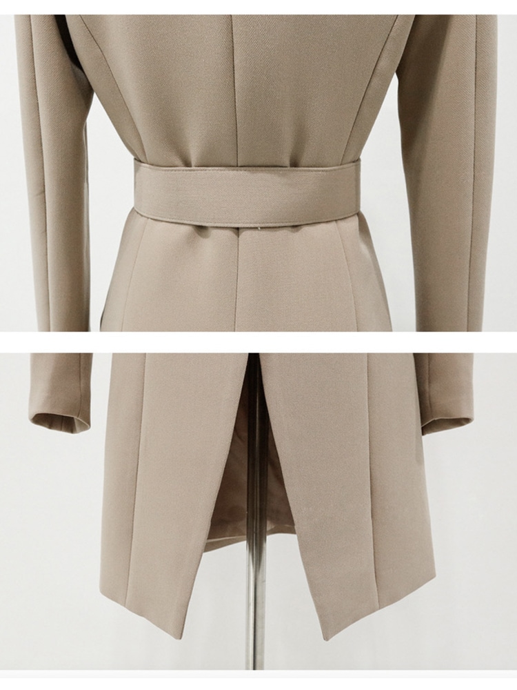 Vネックノーカラー セミロング丈 パンツスーツ