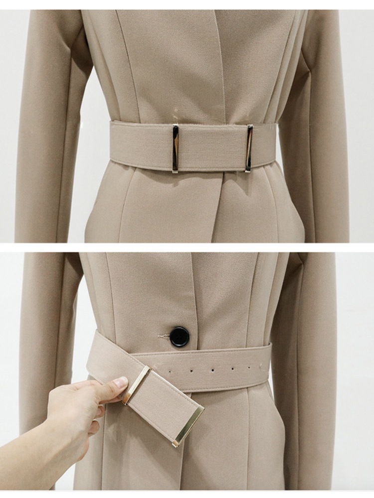 Vネックノーカラー セミロング丈 パンツスーツ