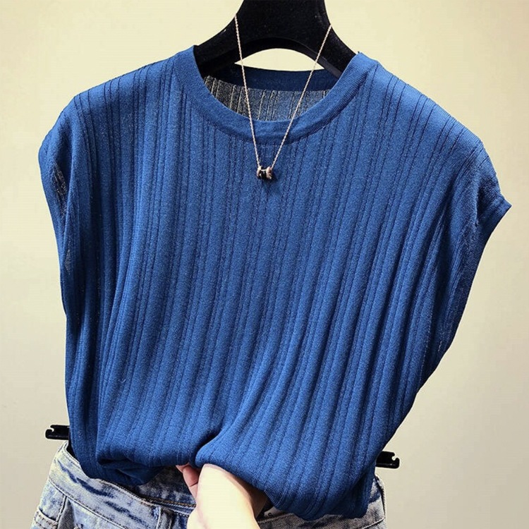 太リブ サマーニット フレンチスリーブ 半袖 トップス