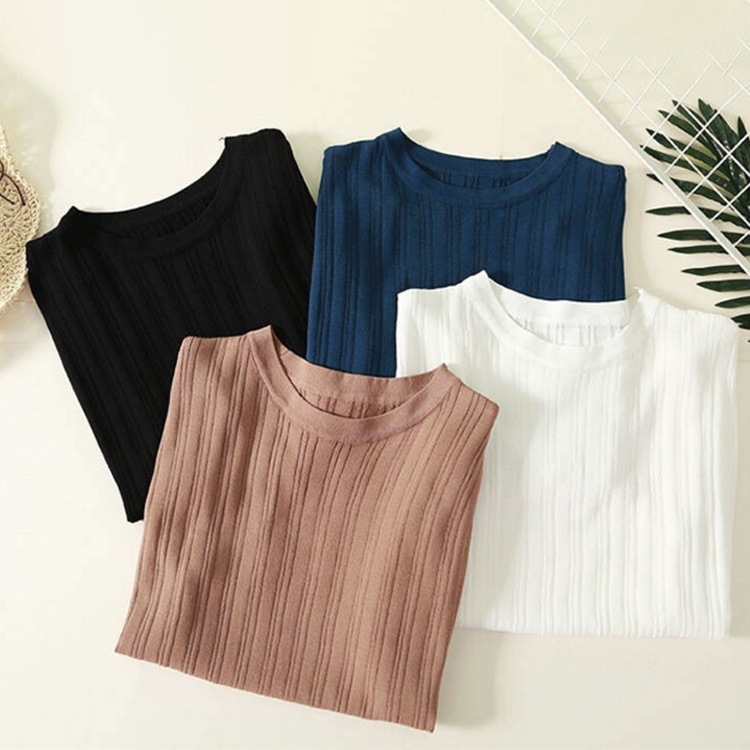 太リブ サマーニット フレンチスリーブ 半袖 トップス