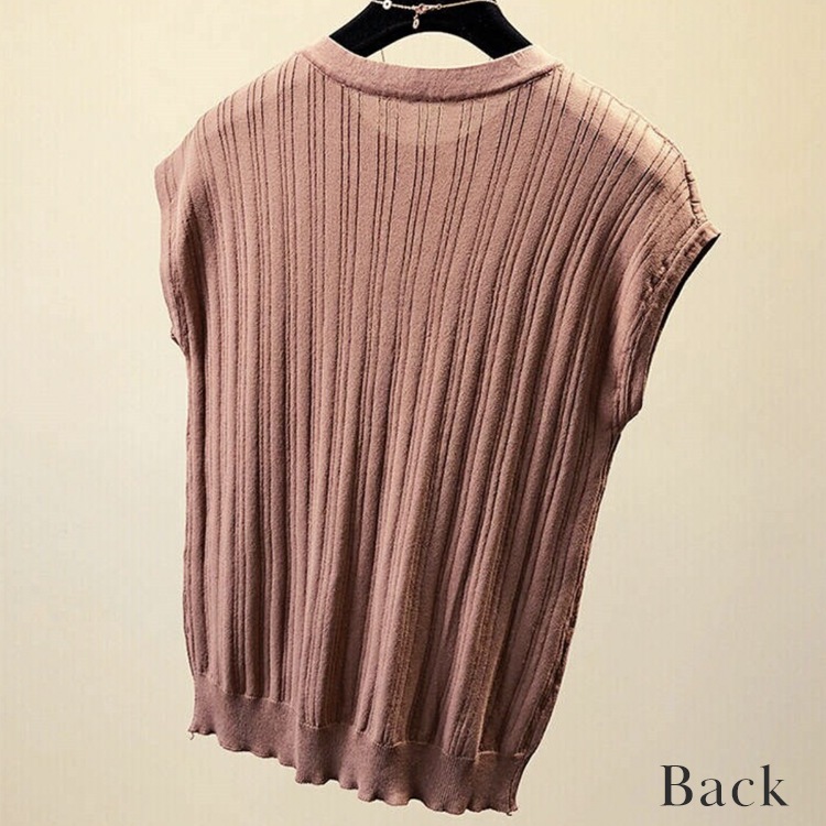 太リブ サマーニット フレンチスリーブ 半袖 トップス