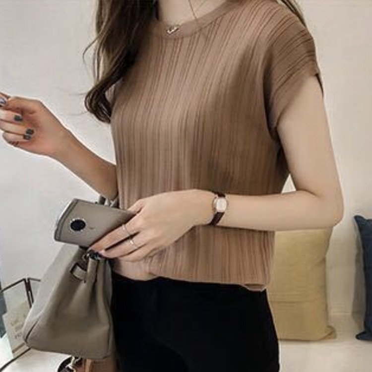 太リブ サマーニット フレンチスリーブ 半袖 トップス