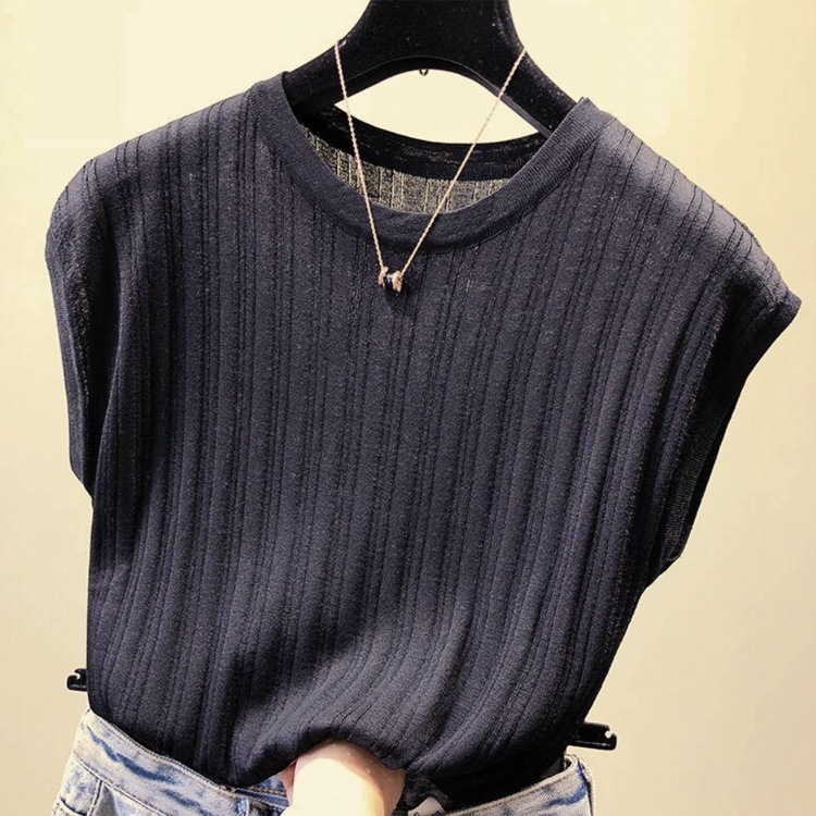 太リブ サマーニット フレンチスリーブ 半袖 トップス