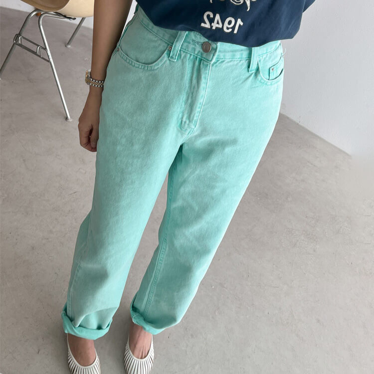 カラーデニム ストレートライン デニム ロングパンツ