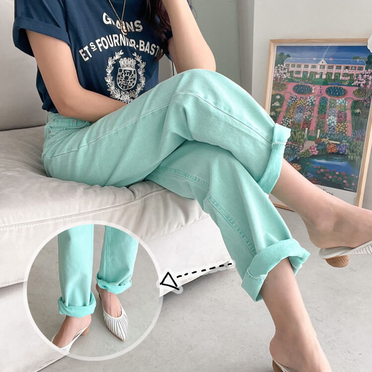 カラーデニム ストレートライン デニム ロングパンツ