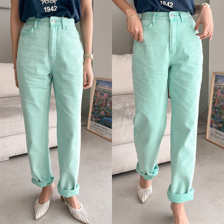 カラーデニム ストレートライン デニム ロングパンツ