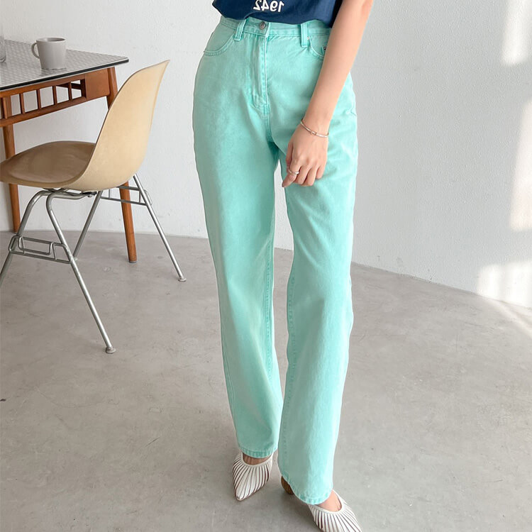 カラーデニム ストレートライン デニム ロングパンツ