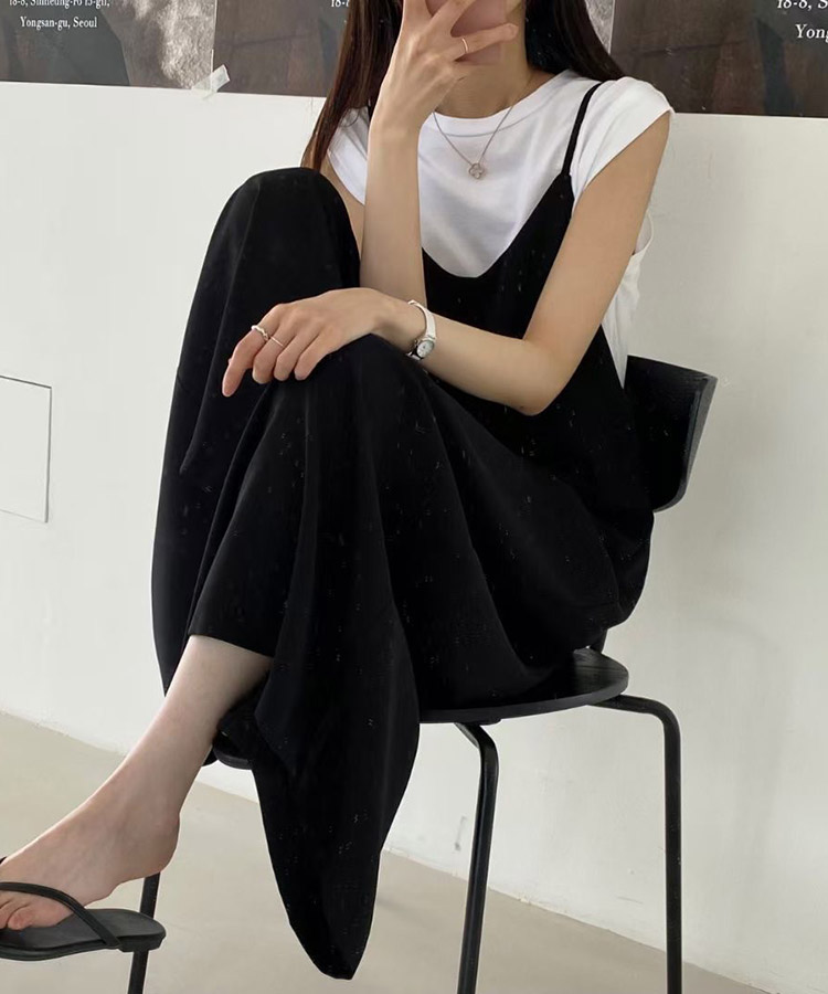 てろんと感 華奢ひも Vネック ロングサロペット