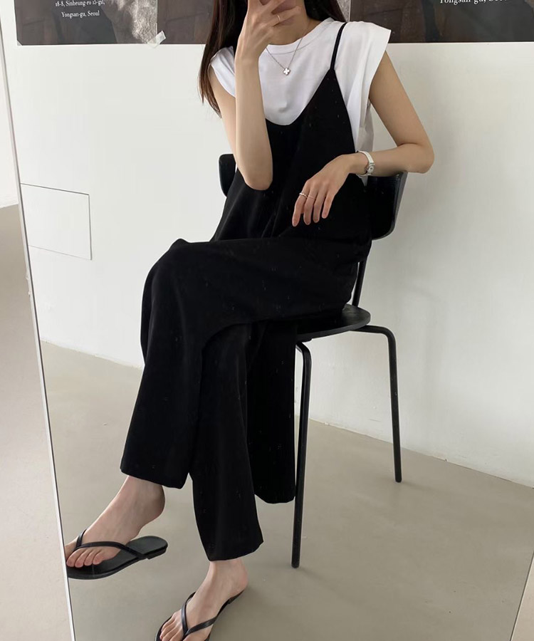 てろんと感 華奢ひも Vネック ロングサロペット