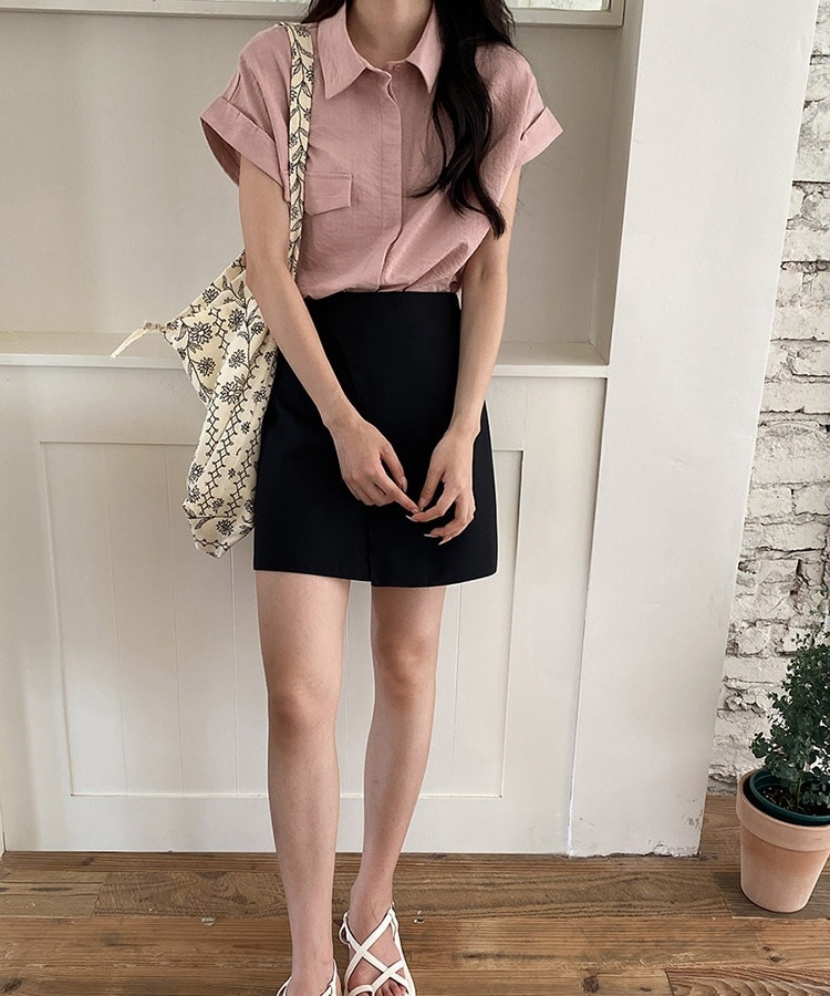 ロールアップ フレンチスリーブ 半袖 襟付き ブラウス