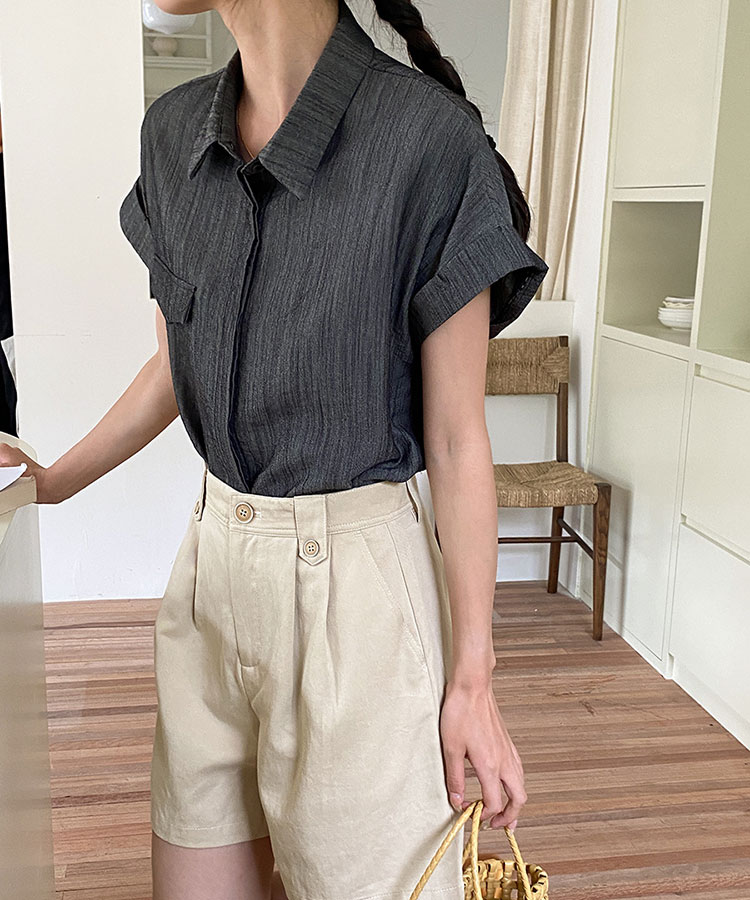 ロールアップ フレンチスリーブ 半袖 襟付き ブラウス