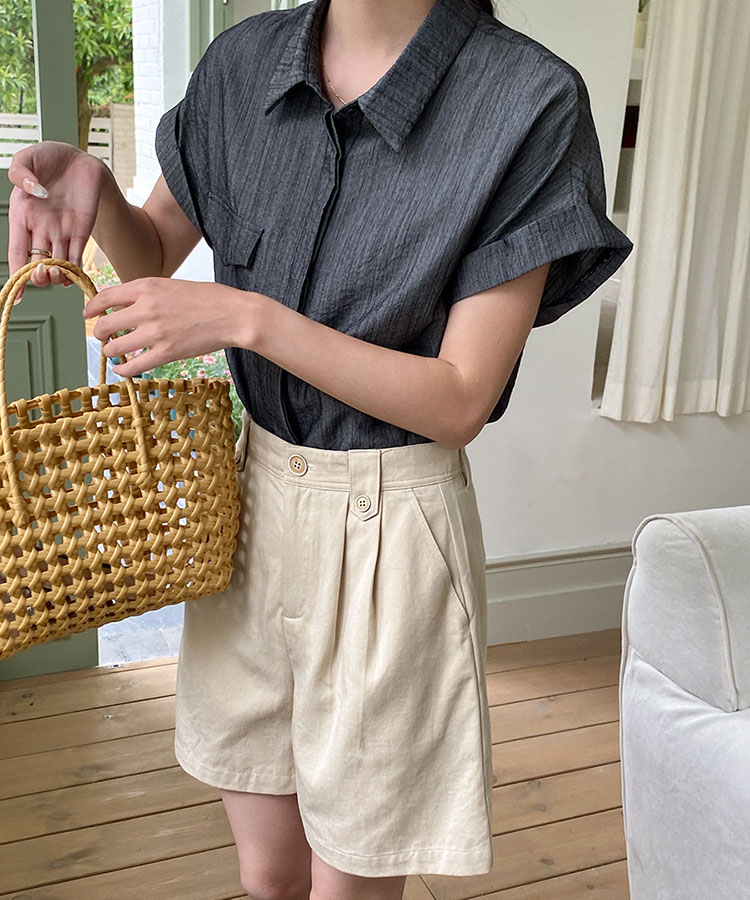 ロールアップ フレンチスリーブ 半袖 襟付き ブラウス