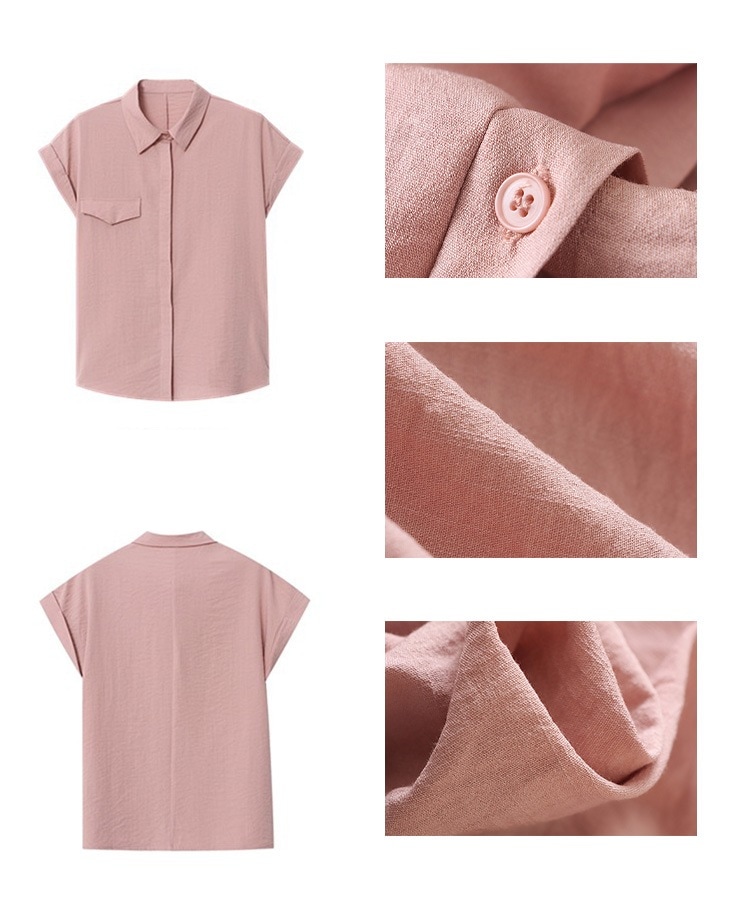 ロールアップ フレンチスリーブ 半袖 襟付き ブラウス