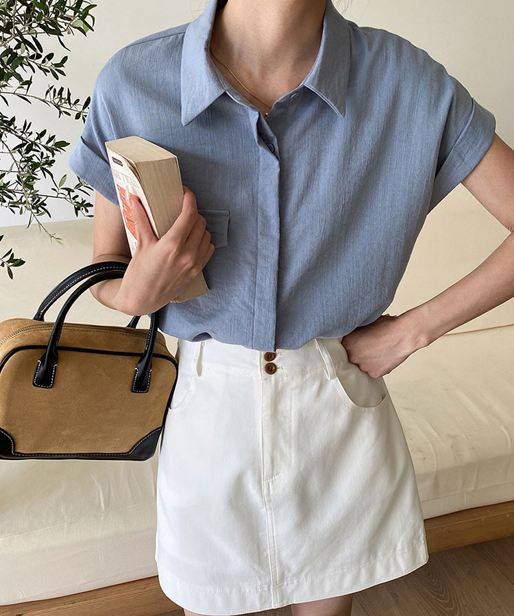 ロールアップ フレンチスリーブ 半袖 襟付き ブラウス