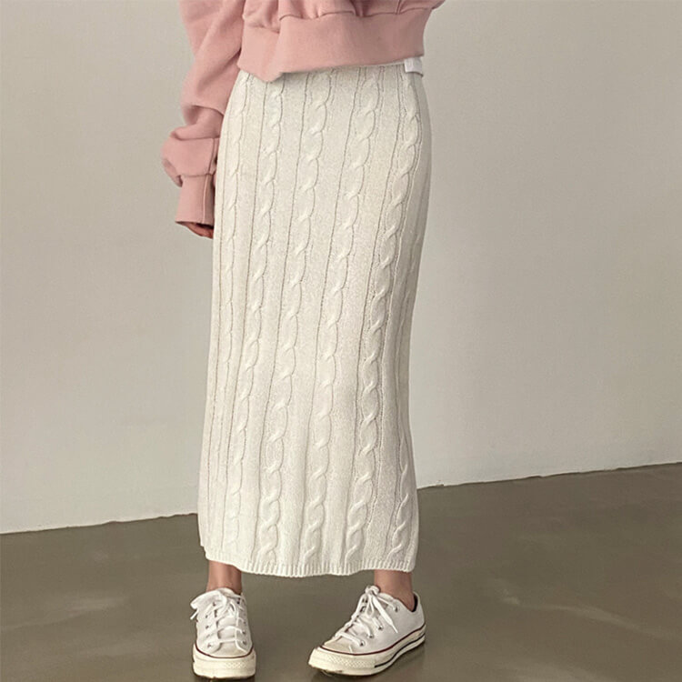 タイトフィット ケーブルニット ロングスカート