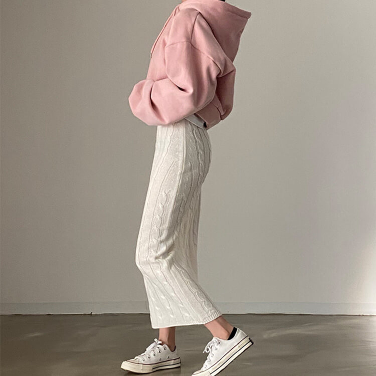 タイトフィット ケーブルニット ロングスカート