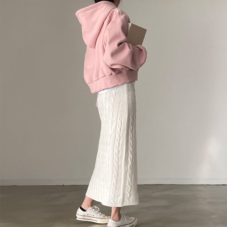 タイトフィット ケーブルニット ロングスカート